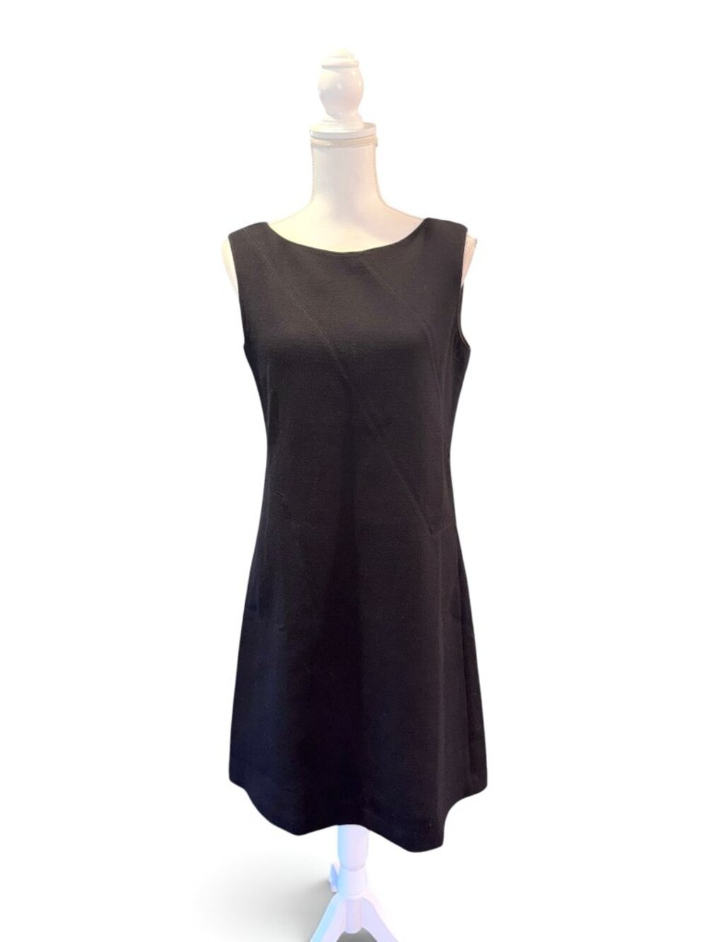 Lafayette 148 Black Sleeveless A-Line Dress With Seam Detailing Size S